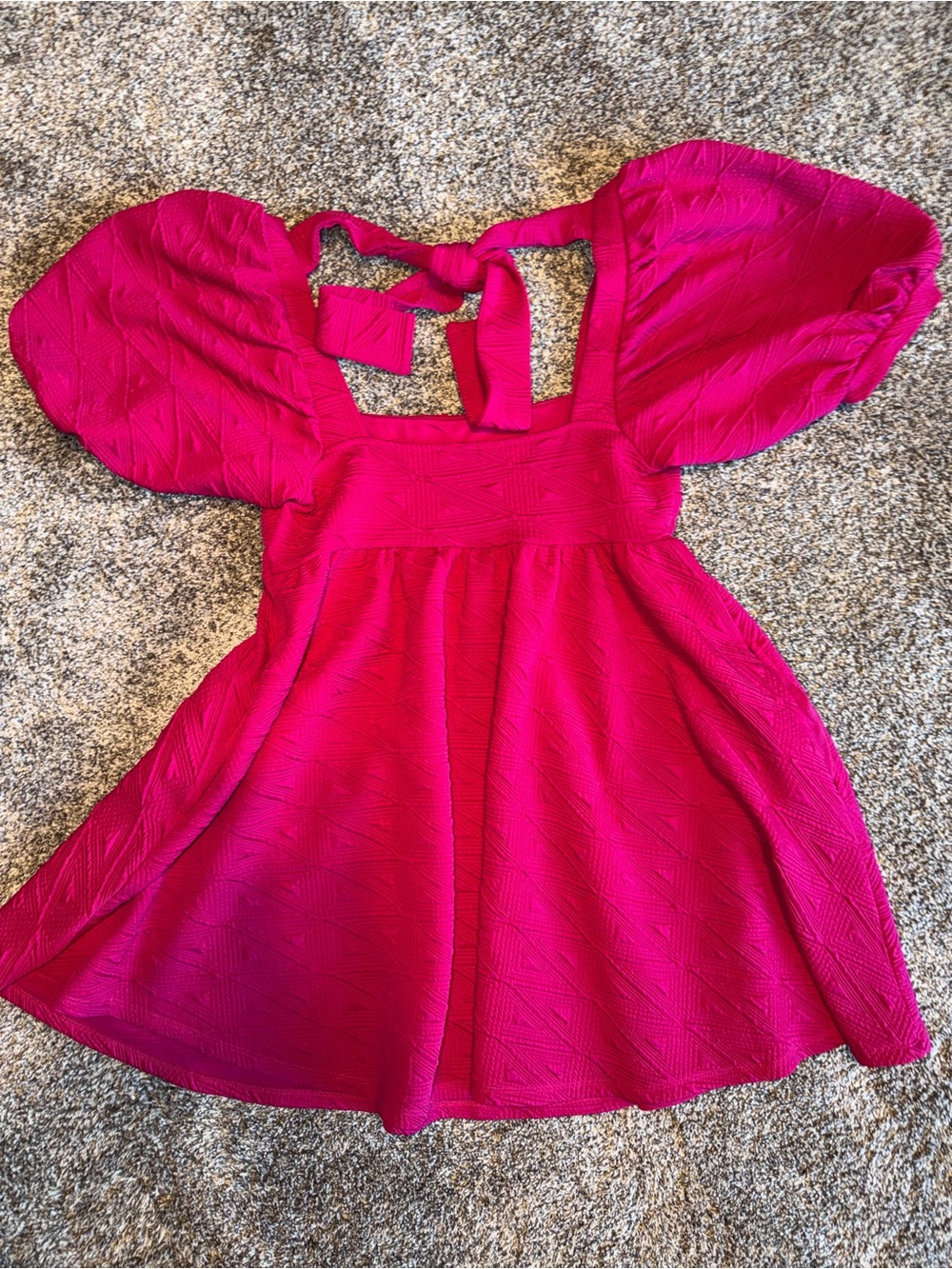 Free People Hot Pink Puff-Sleeve Mini Dress - Picture 3 of 3